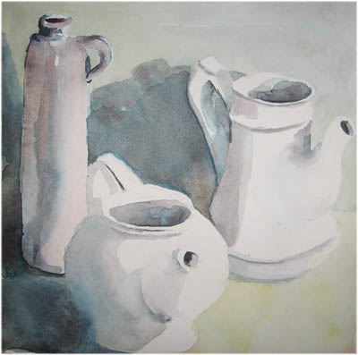Stilleben mit 3 Kannen, Aquarell