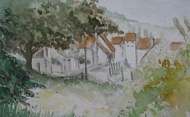 Auggen - Blick in die Sonnbergstrae, im September 2013 - Aquarell, Jens Weule