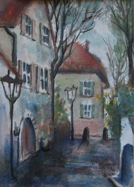 Am Rathaus in Auggen, September 2009 - Aquarell