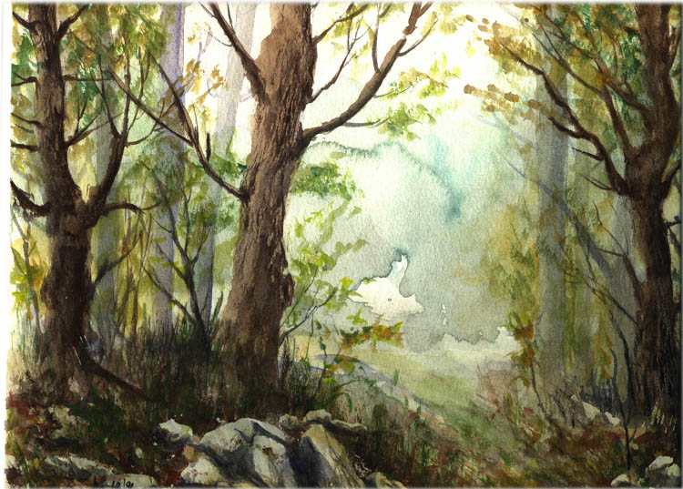 Wald, Landschaftsaquarell - Jens Weule