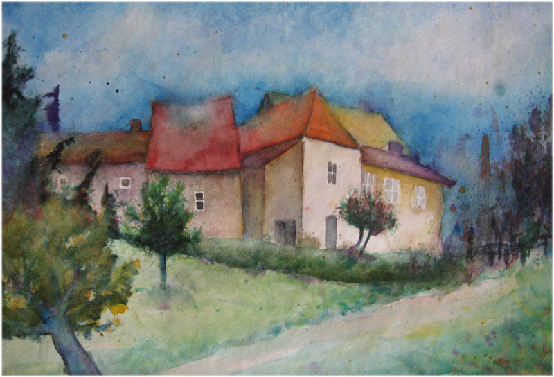 Huser im Perigord, Aquarell - Jens Weule