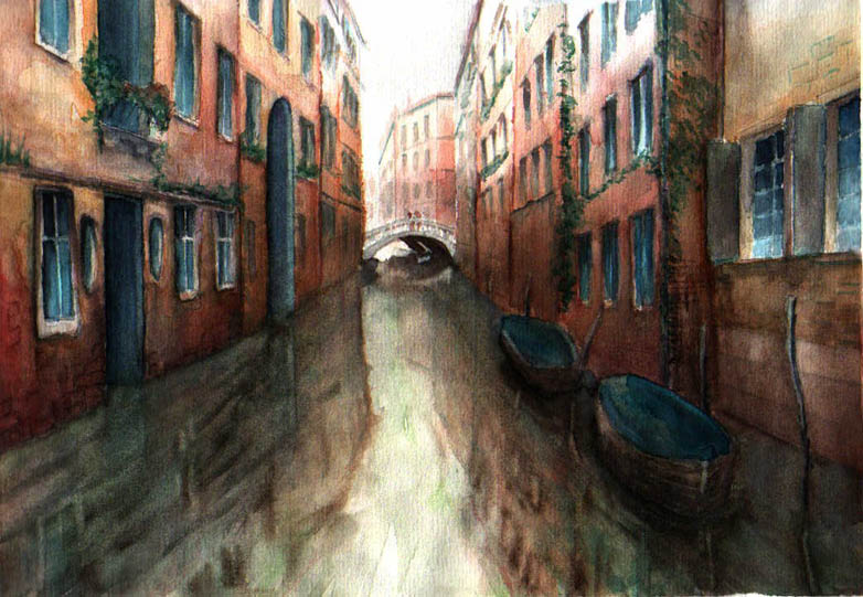 Kanal in Venedig, Aquarell - Jens Weule
